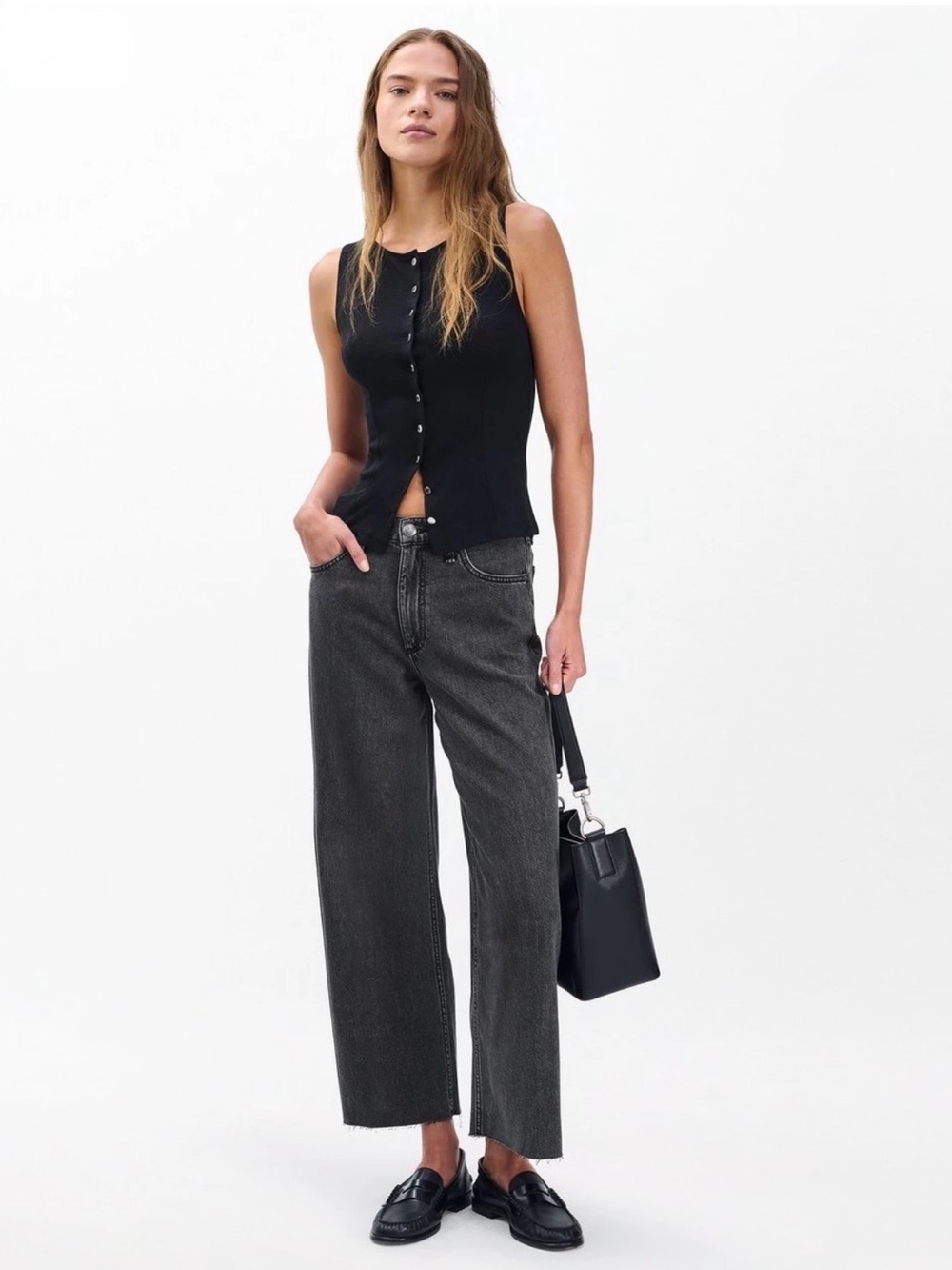 RAG & BONE The Andi Featherweight High-Rise Ankle Wide-Leg Jean in Raven